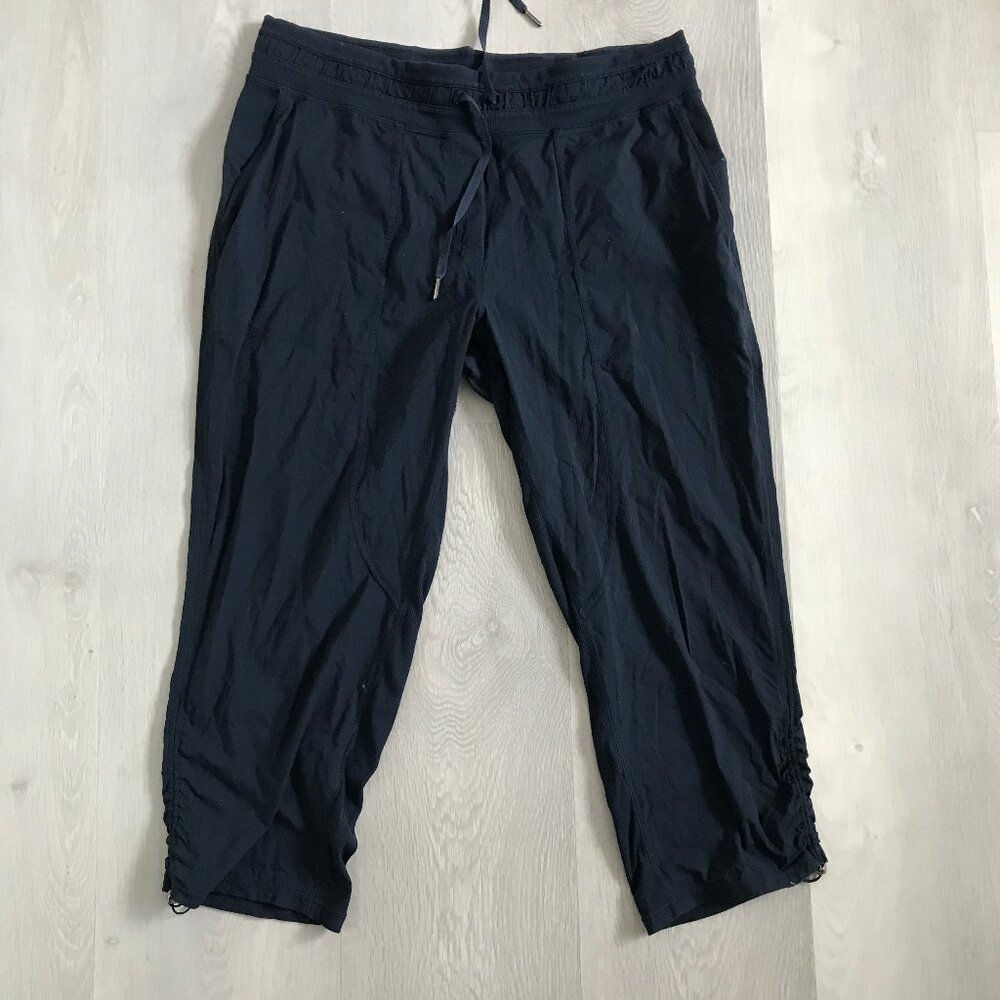 LULULEMON STUDIO PANT BLUE CROP WIDE LEG DRAWSTRING WOMENS 14